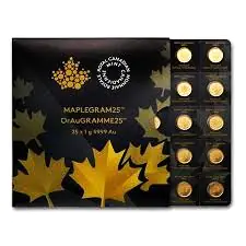 2025 Canadian 25 Gram Gold MapleGram coins w/Assay